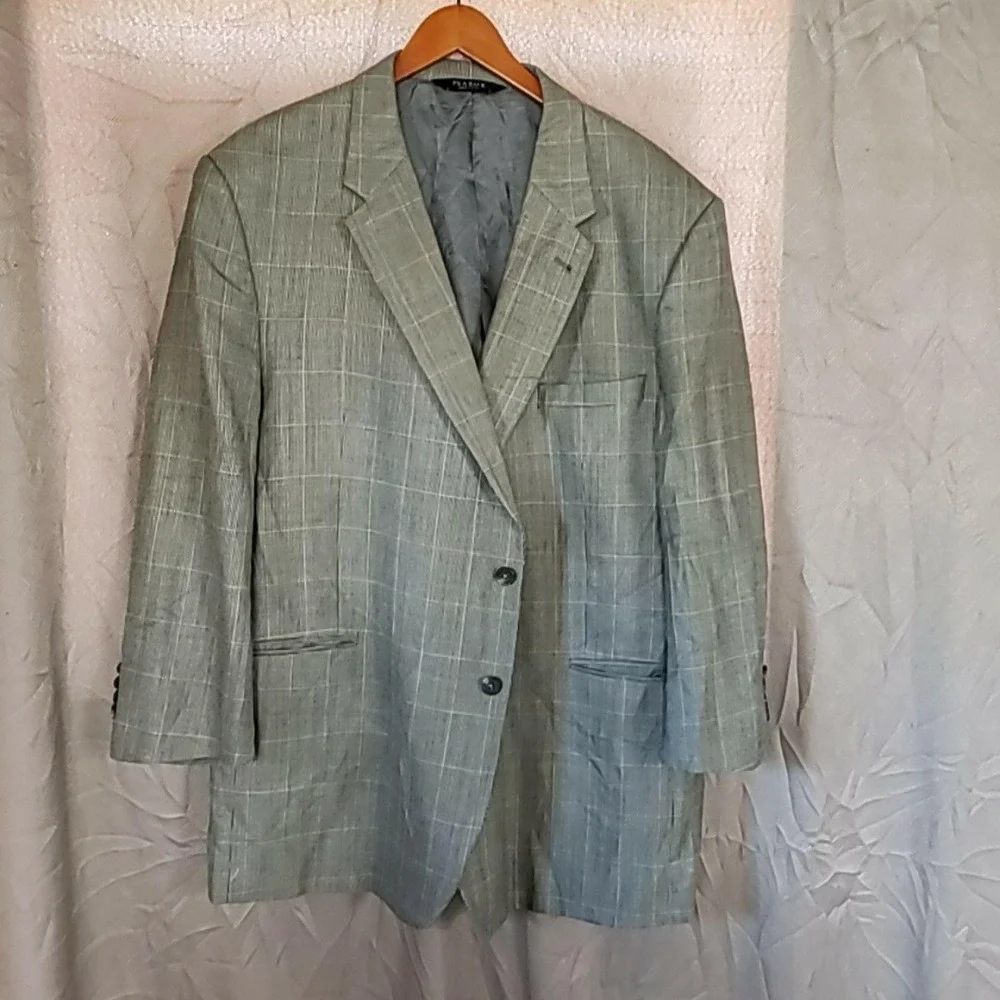 Jos A Bank Blazer Mens 52R Gray Plaid Silk Wool Signature Sport Coat Jacket
